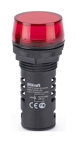 Лампа комм. ADDS 22 мм LED кр. 220В AC//DC ЛK-22 DEKraft