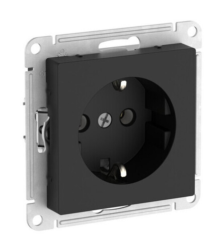Розетка Systeme Electric ATLASDESIGN, скрытый монтаж, с заземлением, без шторок,быстрозажимные клеммы,  карбон