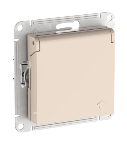 Systeme Electric AtlasDesign Бежевый Розетка с заземл. со шторк. с крышкой, 16А,IP20,мех., быстрозажим. клем.