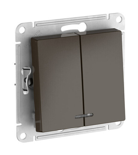Systeme Electric AtlasDesign Мокко Выключатель 2-клавишный с подсвет.,сх.5а, 10АХ, мех., быстрозажим. клем.