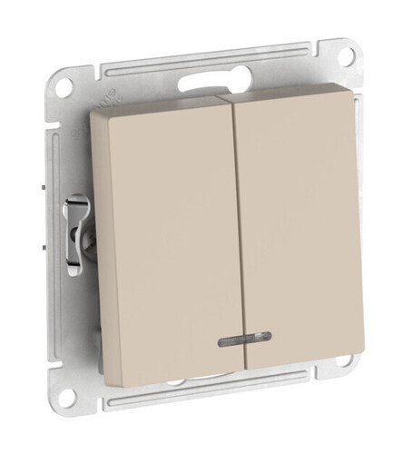 Systeme Electric AtlasDesign Песочный Выключатель 2-клавишный с подсвет.,сх.5а, 10АХ,мех., быстрозажим. клем.