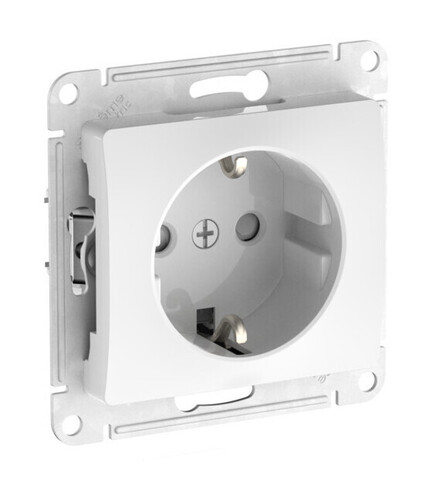 Systeme Electric Glossa Белый Розетка с заземлением со шторками, 16А, мех., быстрозажим. клем.