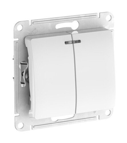 Systeme Electric Glossa Белый Выключатель 2-клавишный с подсветкой, сх.5а, 10АХ, мех., быстрозажим. клем.