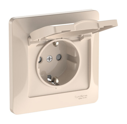 Systeme Electric Glossa Бежевый Розетка с зазем. со шторк. с крышк., 16А, IP20, в сборе, быстрозажим. клем.