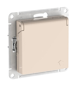 Systeme Electric AtlasDesign Бежевый Розетка с заземл. со шторк. с крышкой, 16А,IP20,мех., быстрозажим. клем.
