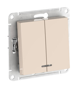 Systeme Electric AtlasDesign Бежевый Выключатель 2-клавишный с подсвет.,сх.5а, 10АХ,мех., быстрозажим. клем.