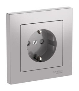 Systeme Electric AtlasDesign Алюминий Розетка с заземлением со шторками, 16А, в сборе, быстрозажим. клем.