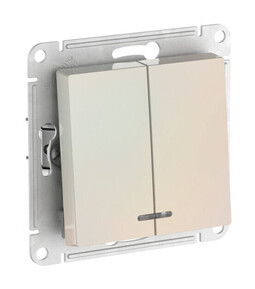 Systeme Electric AtlasDesign Жемчуг Выключатель 2-клавишный с подсвет.,сх.5а, 10АХ, мех., быстрозажим. клем.