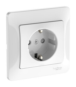 Systeme Electric Glossa Белый Розетка с заземлением со шторками, 16А, в сборе, быстрозажим. клем.