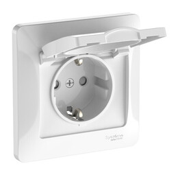Systeme Electric Glossa Белый Розетка с зазем. со шторк. с крышк., 16А, IP20, в сборе, быстрозажим. клем.