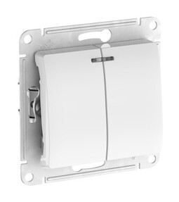 Systeme Electric Glossa Белый Выключатель 2-клавишный с подсветкой, сх.5а, 10АХ, мех., быстрозажим. клем.