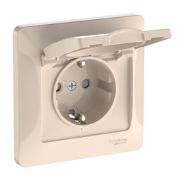 Systeme Electric Glossa Бежевый Розетка с зазем. со шторк. с крышк., 16А, IP20, в сборе, быстрозажим. клем.