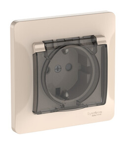 Systeme Electric Glossa Бежевый Розетка с зазем. со шторк. с крышк., 16А, IP44, в сборе, быстрозажим. клем.
